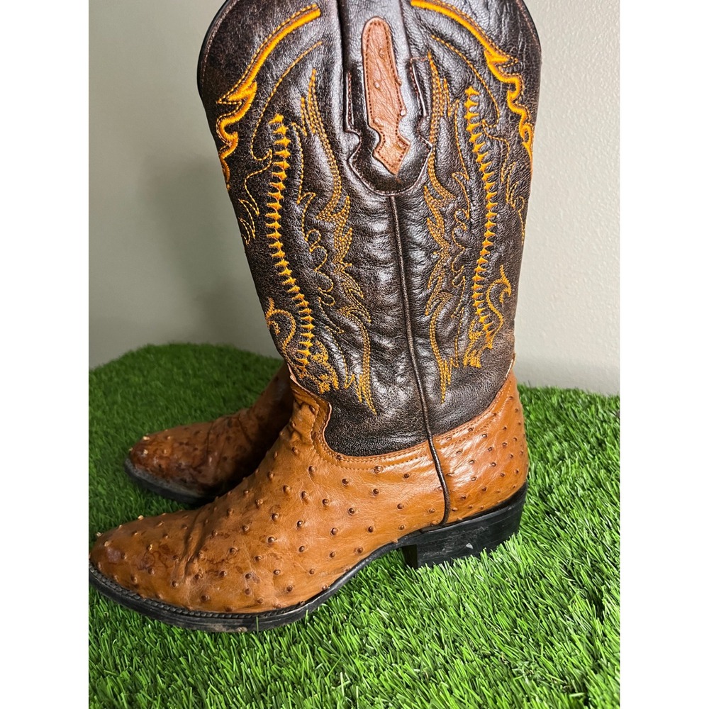 Arango Boots Mens Size 8 Brown Ostrich Leather Western Cowboy Round Toe Pull On